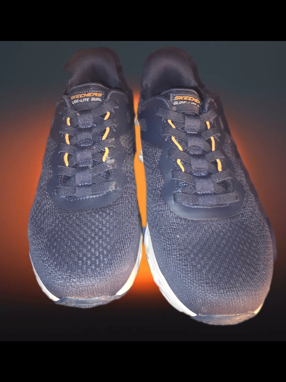 Skechers Men's Navy Blue and Orange Lace-Up Sneakers
